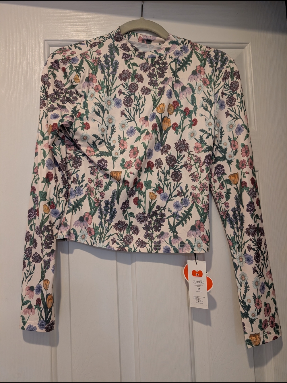 Cider Multicolor Floral Cropped Long Sleeve Top